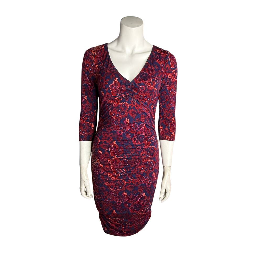 Anthropologie Moulientte Soeurs Dress Women's Small Dark Floral Ruched Bodycon